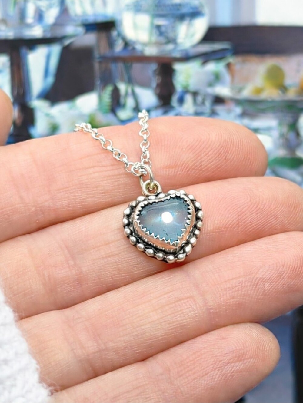 Sterling Silver Aquamarine Heart Pendant Necklace - Picture 2 of 2